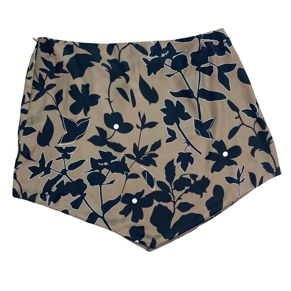 Lobo Rosa Floral Mini Skirt Womens Medium Taupe Black Silk Asymmetrical Chic